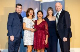 Data Powering Brand Strategy award winners Iarlaith Corcoran, Emily Higgins & Maira Herrera from Opinions with Gosia Remi, AIB.  Sponsor AIMRO represented by Luke Reaper B & A