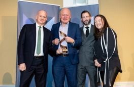 Business 2 Business award winners Luke Reaper Director and Jimmy Larson Board Director Red C Research with sponsor Lorcán Hanlon, Chief Commercial/Revenue Officer, Business Post Group